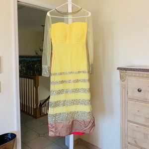 Yellow Anarkali with Silver Mirror Work